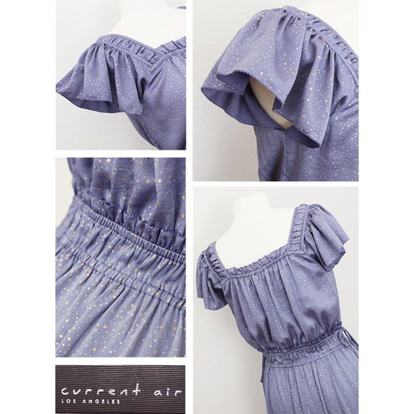NEW Current Air Lilac Blue Ruffle Satin Midi Dress - Picture 4 of 10